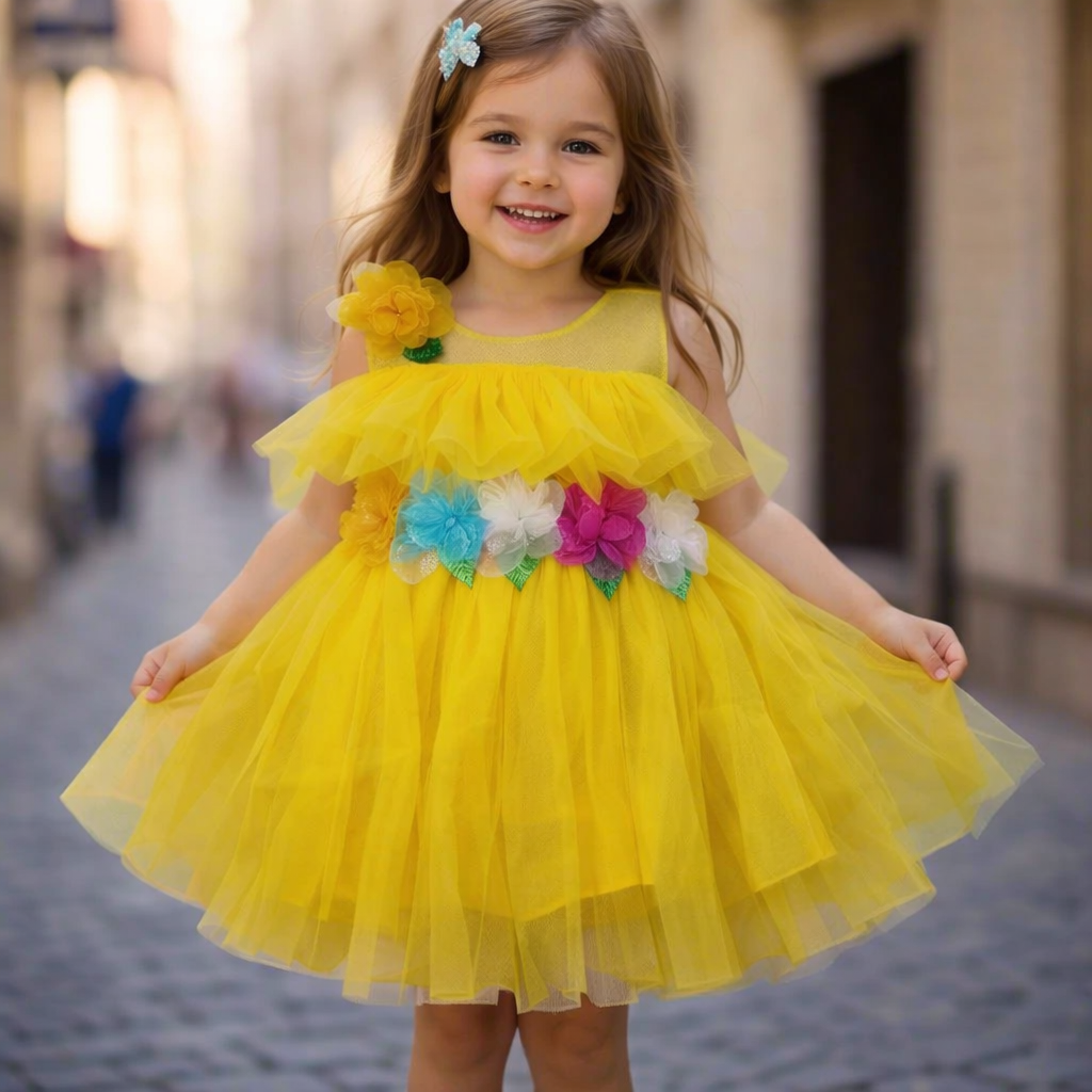 Charming Floral Yellow Tutu Dress for Kids - Perfect Floral Yellow Tutu Dress