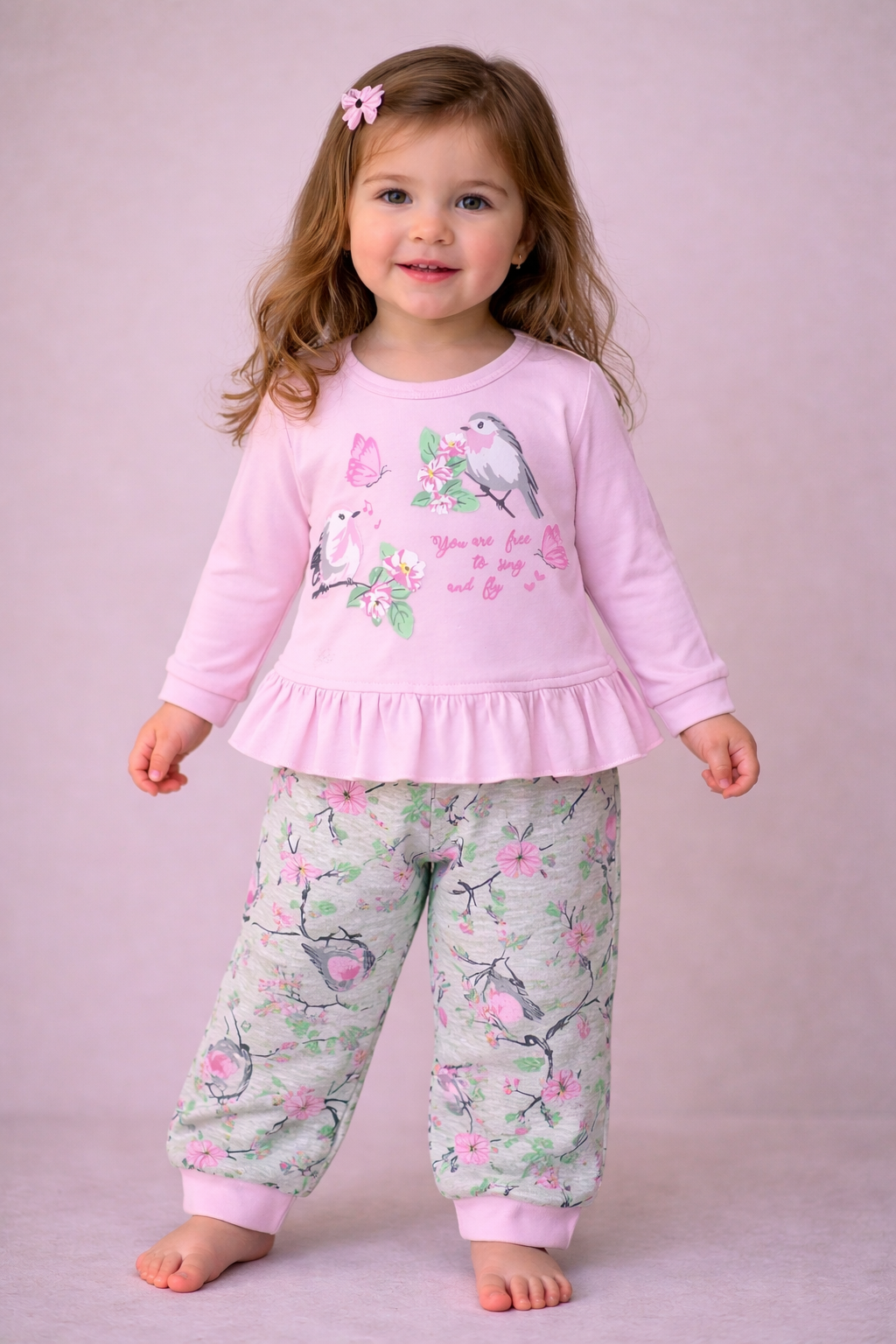 Adorable girls full sleeve top and pajama set