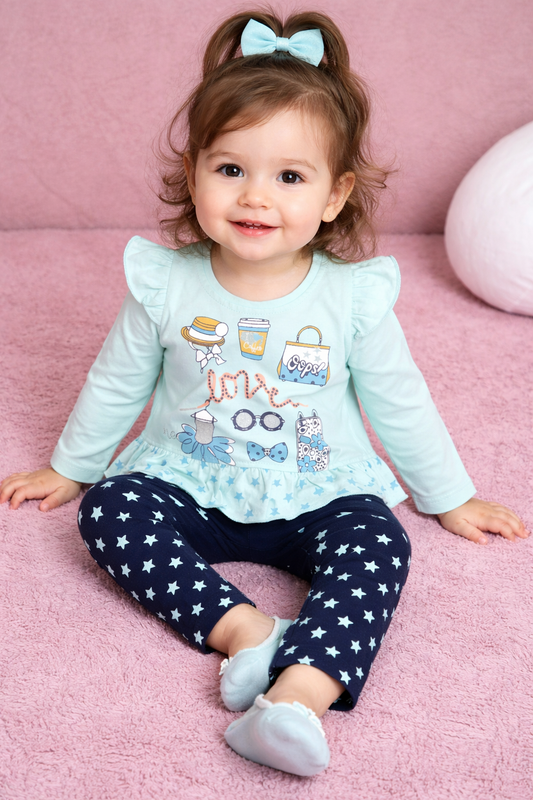 Adorable girls Apparel full sleeve top and pajama Set with Starry Pants