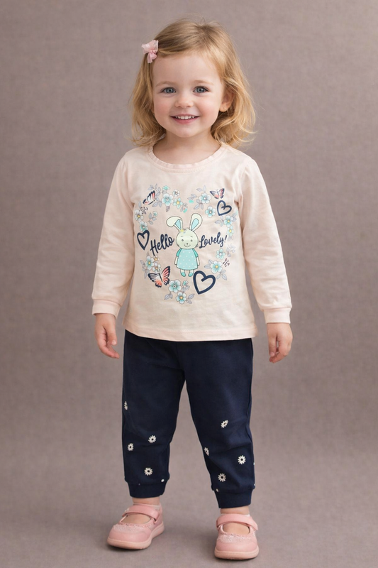 Adorable girl's full sleeve top and pajama set