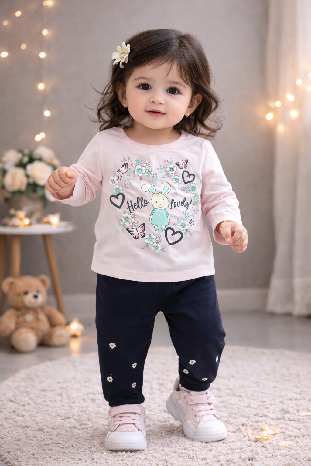 Adorable girl's full sleeve top and pajama set