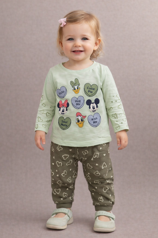 Adorable girls's Heart-Themed full sleeve top and pajama  Set