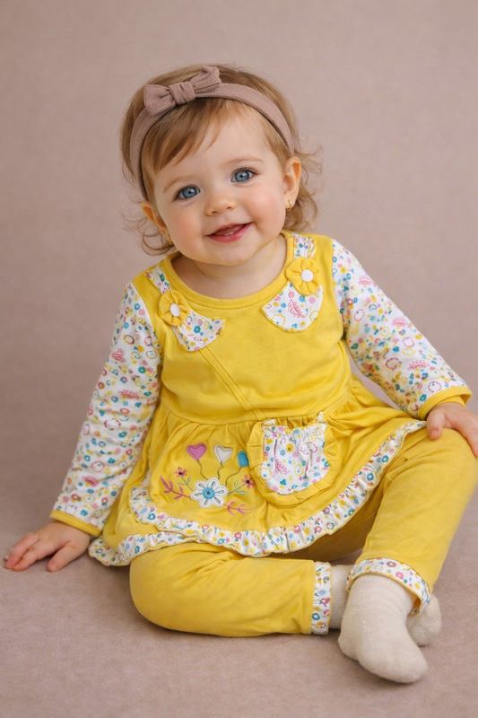 Adorable Floral Print Girl's Clothing top and pajama set