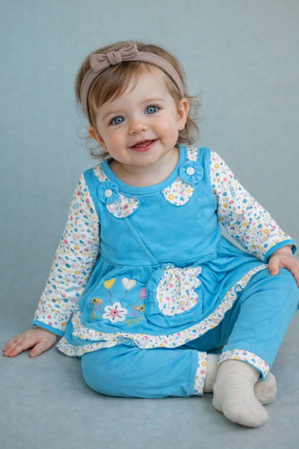 Adorable Floral Print Girl's Clothing top and pajama set