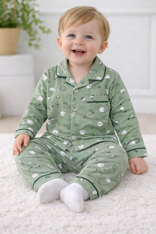 Playful Green Night Wear Set With Fun Designs