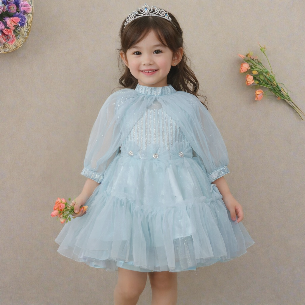 Elegant Blue Tulle Dress with Sequin Accents for a Chic Look
