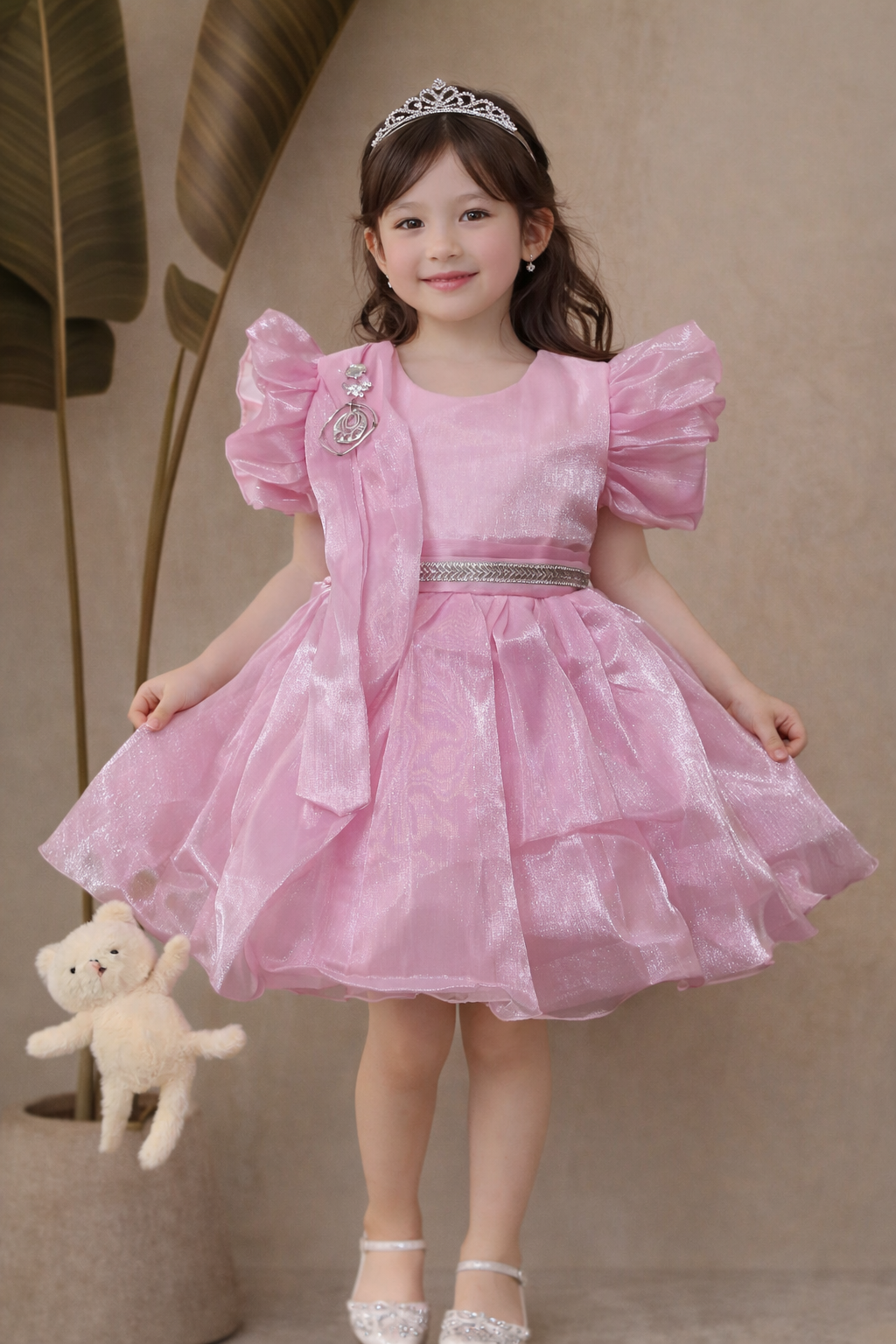 Charming Pink Dress for Girls with Shimmering Fabric