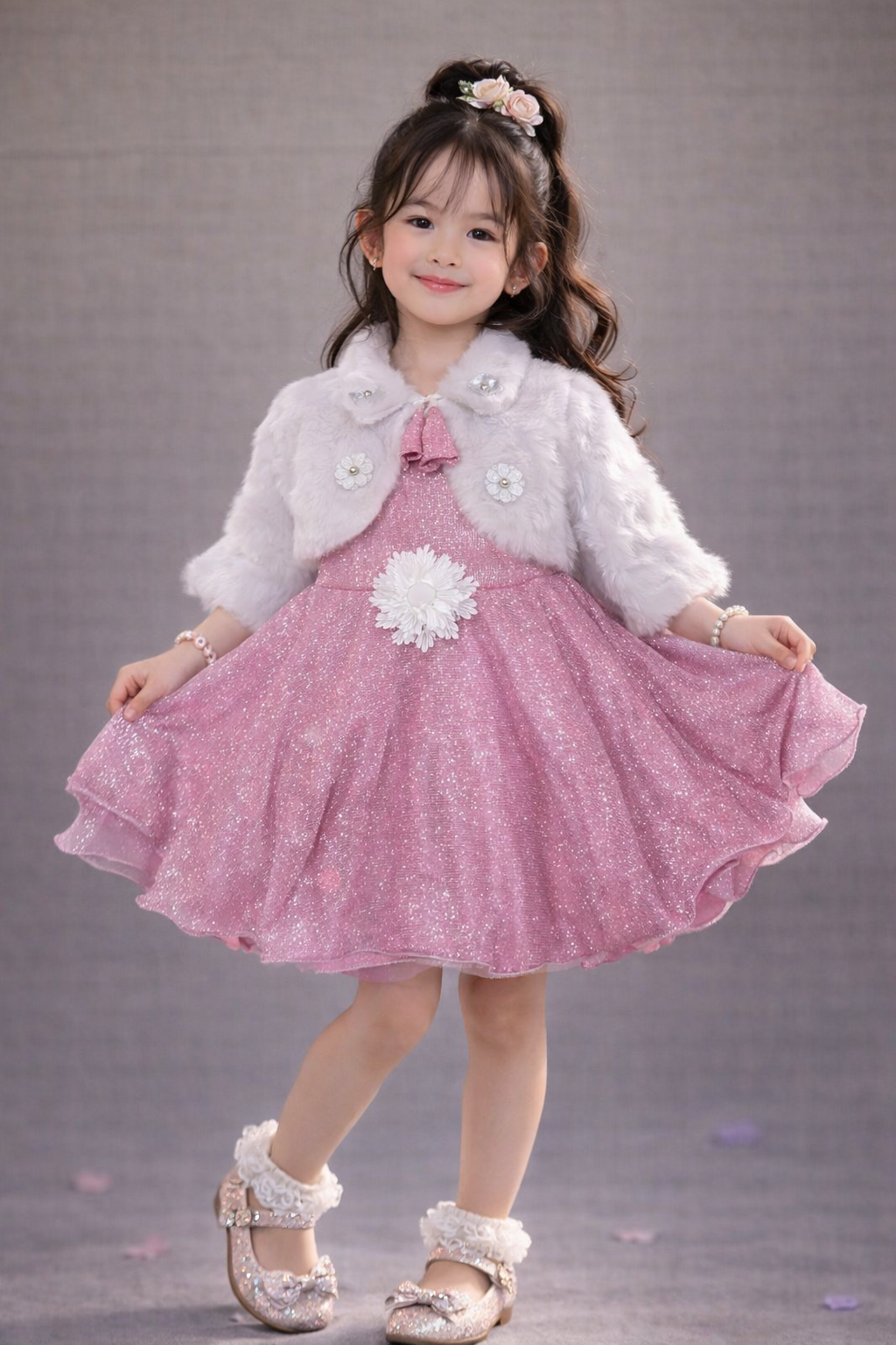 Elegant Girls Fleece Jacket Dress with Stylish Fleece Jacket