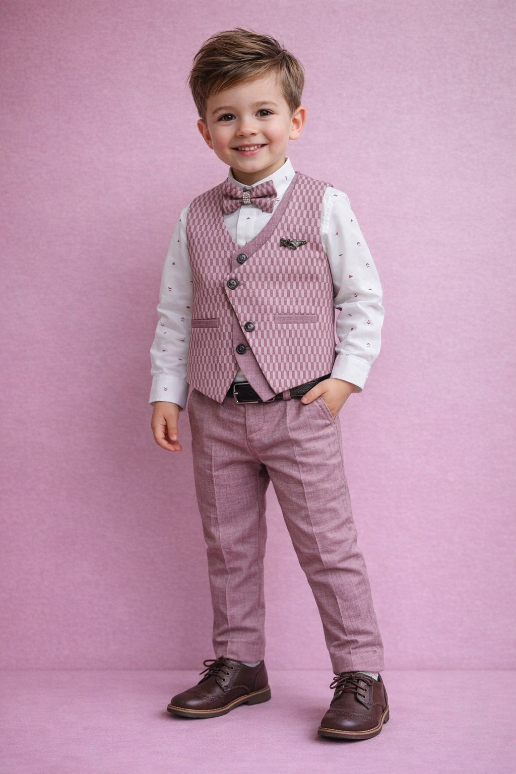 Boy's Stylish Wedding Suit - Stylish Suit Set with Shirt, Coat, Pant, and Bow for Weddings and Birthdays