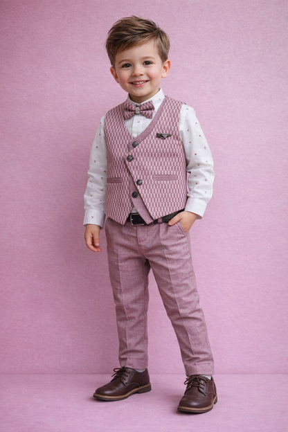 Boy's Stylish Wedding Suit - Stylish Suit Set with Shirt, Coat, Pant, and Bow for Weddings and Birthdays
