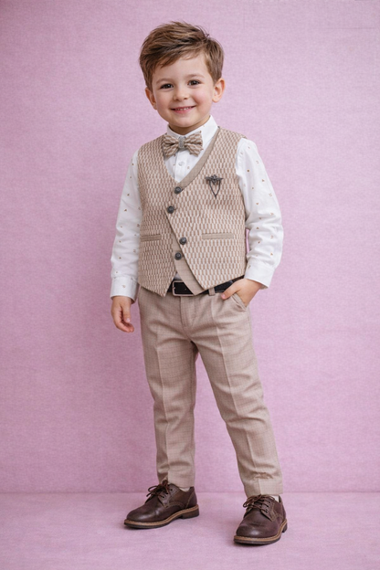 Boy's Stylish Wedding Suit - Stylish Suit Set with Shirt, Coat, Pant, and Bow for Weddings and Birthdays