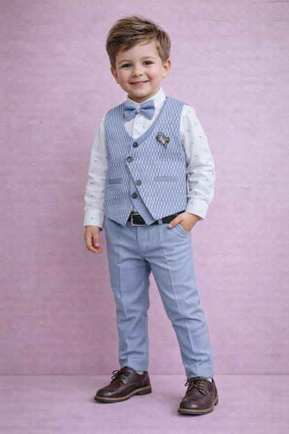 Boy's Stylish Wedding Suit - Stylish Suit Set with Shirt, Coat, Pant, and Bow for Weddings and Birthdays