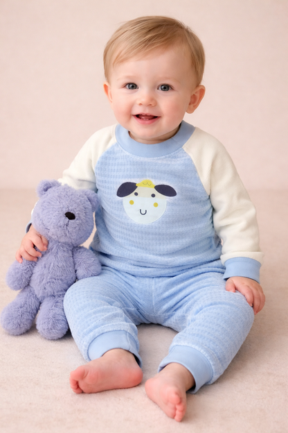 Adorable Blue and White Cartoon Top and Pajama set for kids