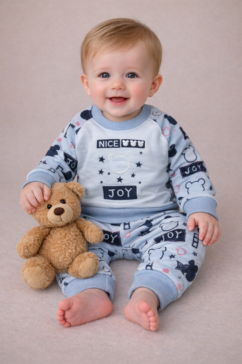 Adorable Light Blue Mickey Mouse Top and Pajama Set (Sweatshirt)