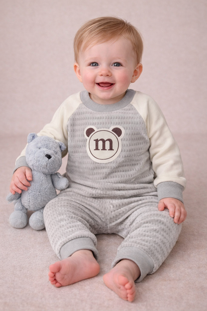 Cozy Gray and White Children's Top and Pajama set for kids