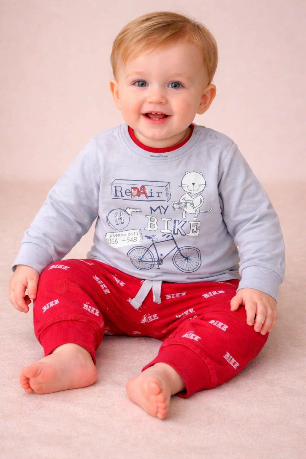 Kids Pajama Set - Grey & Red Themed Top and Pants for Kids