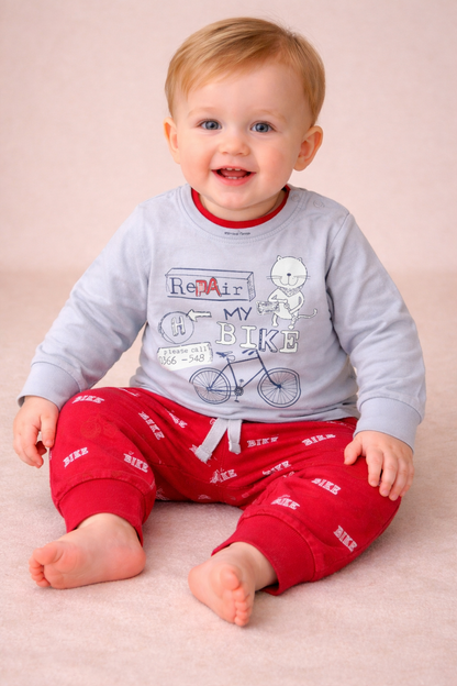 Kids Pajama Set - Grey & Red Themed Top and Pants for Kids