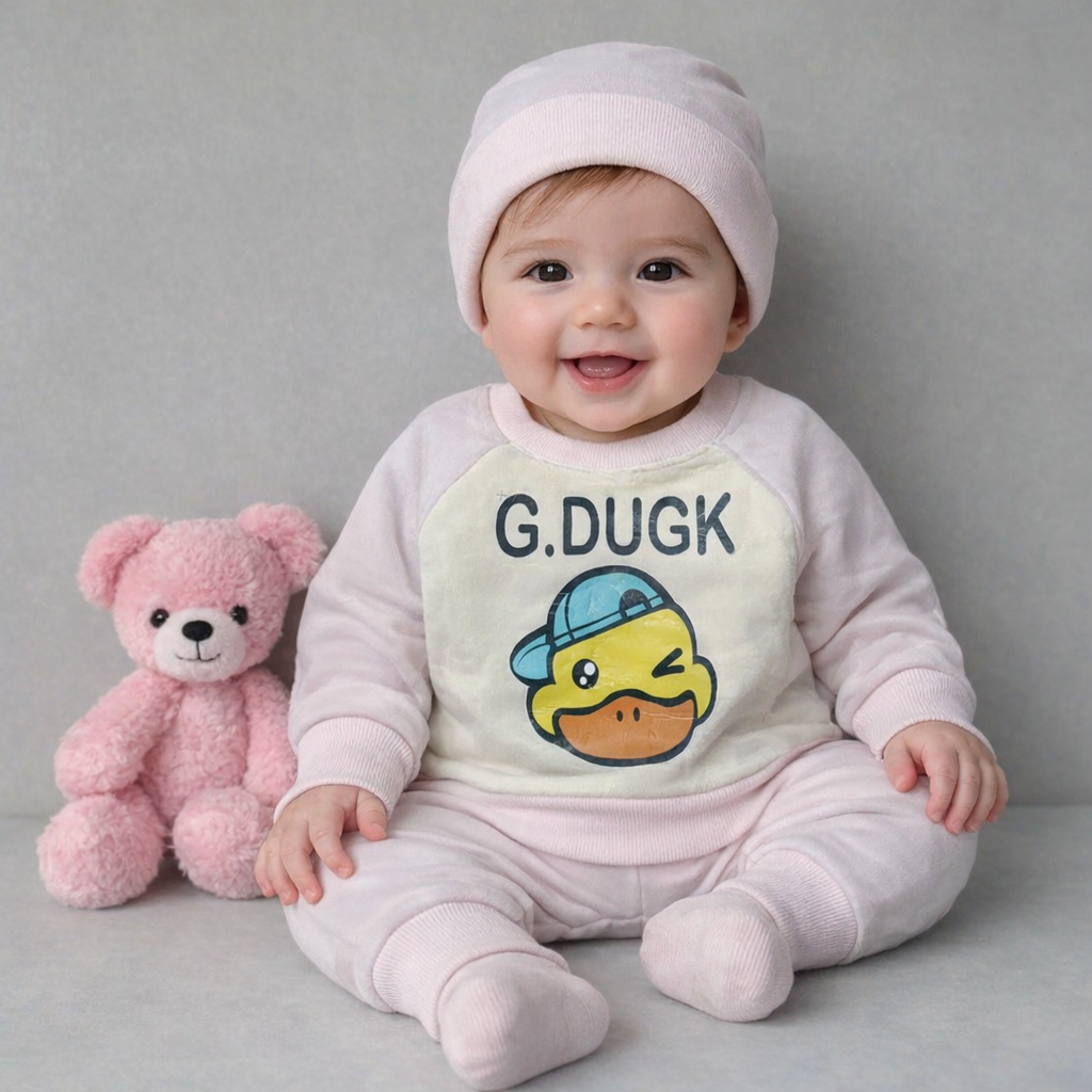 Adorable Pink and White Duck Themed Baby Top and Pajama Set