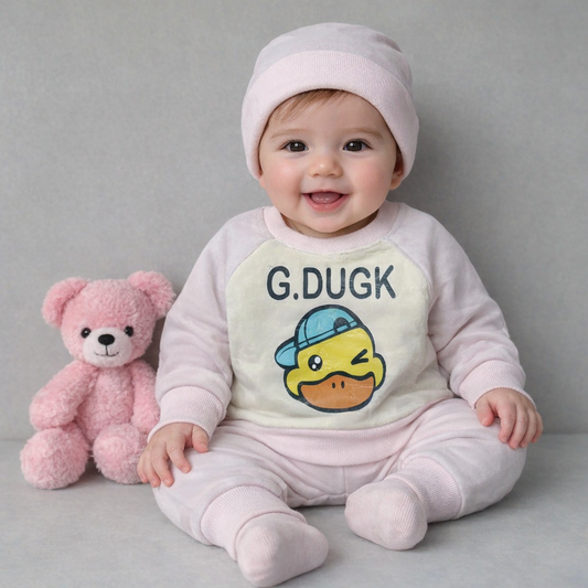 Adorable Pink and White Duck Themed Baby Top and Pajama Set