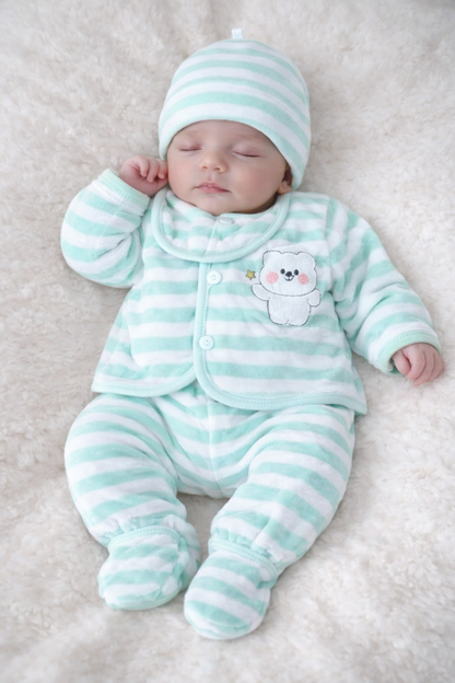 Light Green Newborn Set - Adorable Pajamas, Cap, and Bib for Infants