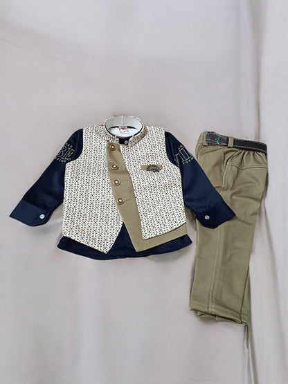 Stylish Boys' Formal Wear Set with Printed Waistcoat- 3 Piece, Perfect for birthday, wedding - Bumblehugs