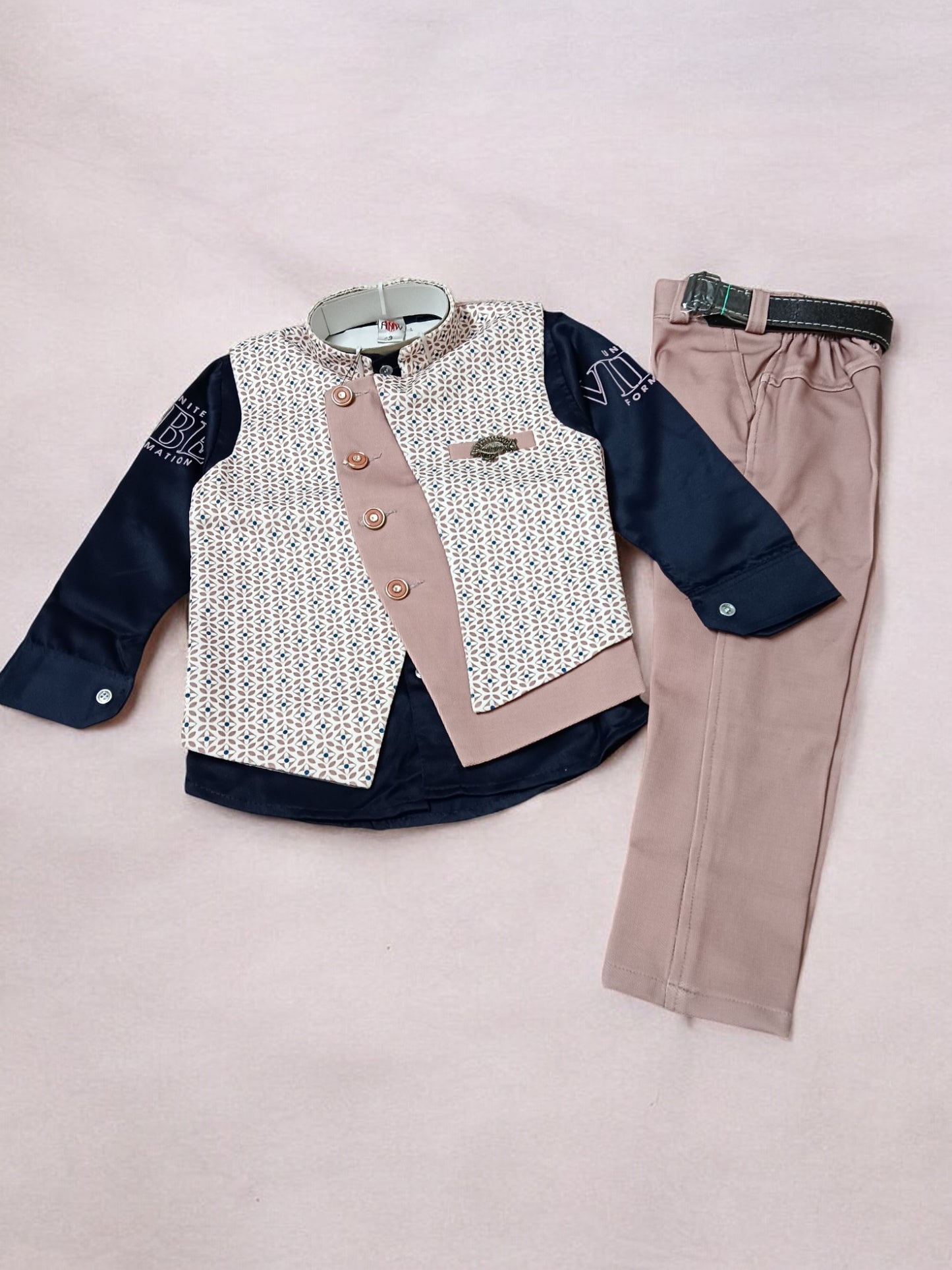 Stylish Boys' Formal Wear Set with Printed Waistcoat- 3 Piece, Perfect for birthday, wedding - Bumblehugs