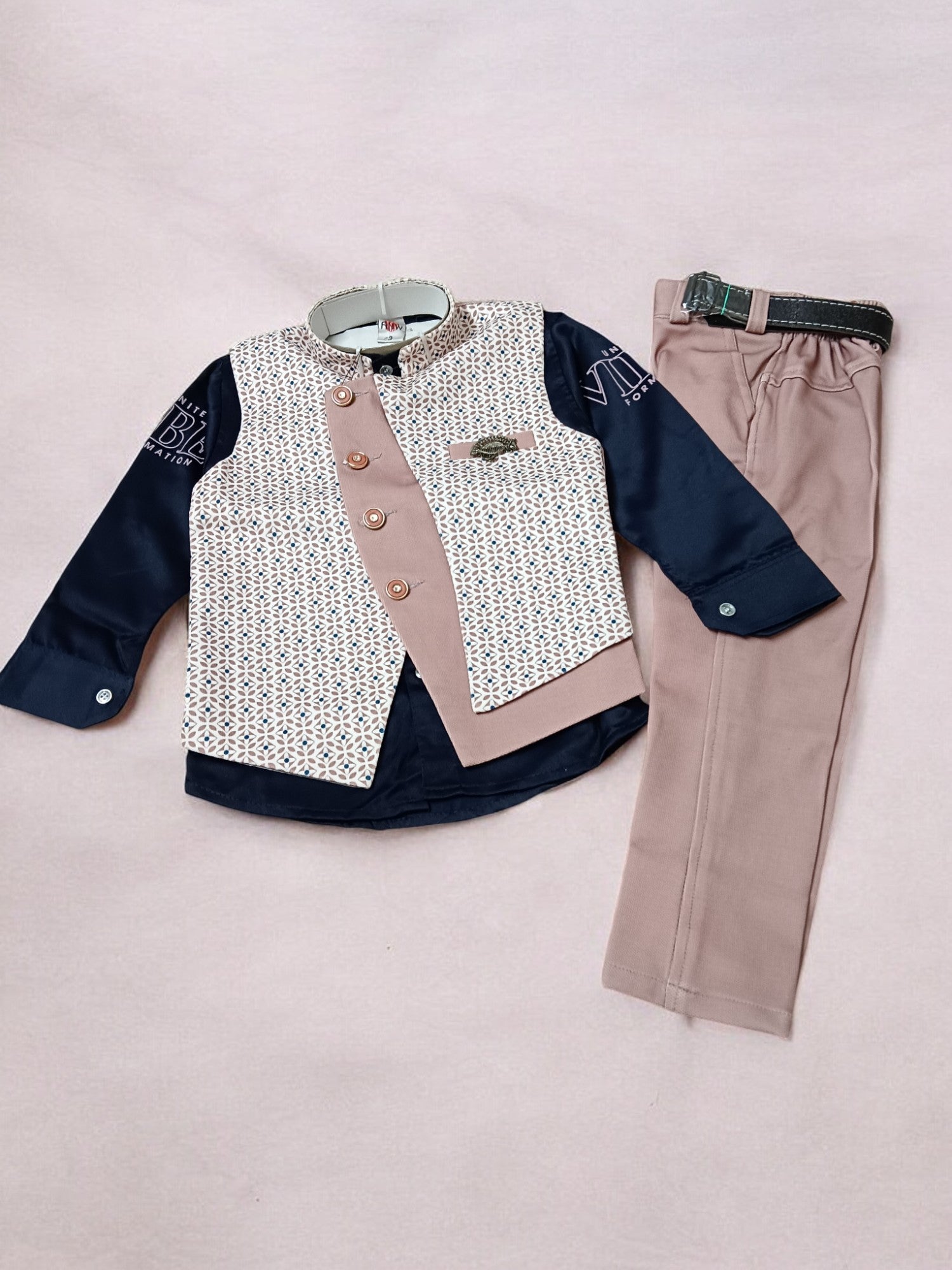 Stylish Boys' Formal Wear Set with Printed Waistcoat- 3 Piece, Perfect for birthday, wedding - Bumblehugs