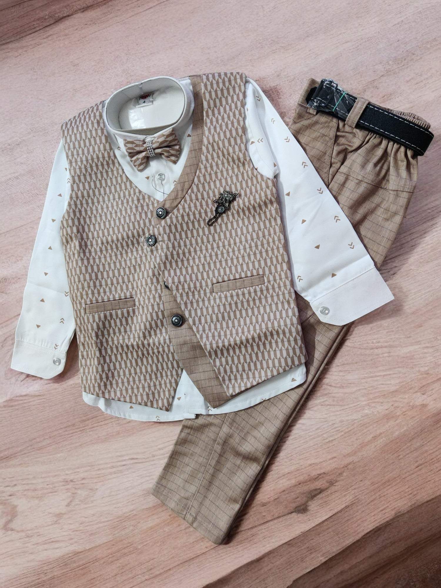 Boy's Stylish Suit with Shirt, Coat, Pant, Bow for weddings, birthdays