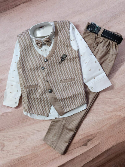 Boy's Stylish Suit with Shirt, Coat, Pant, Bow for weddings, birthdays