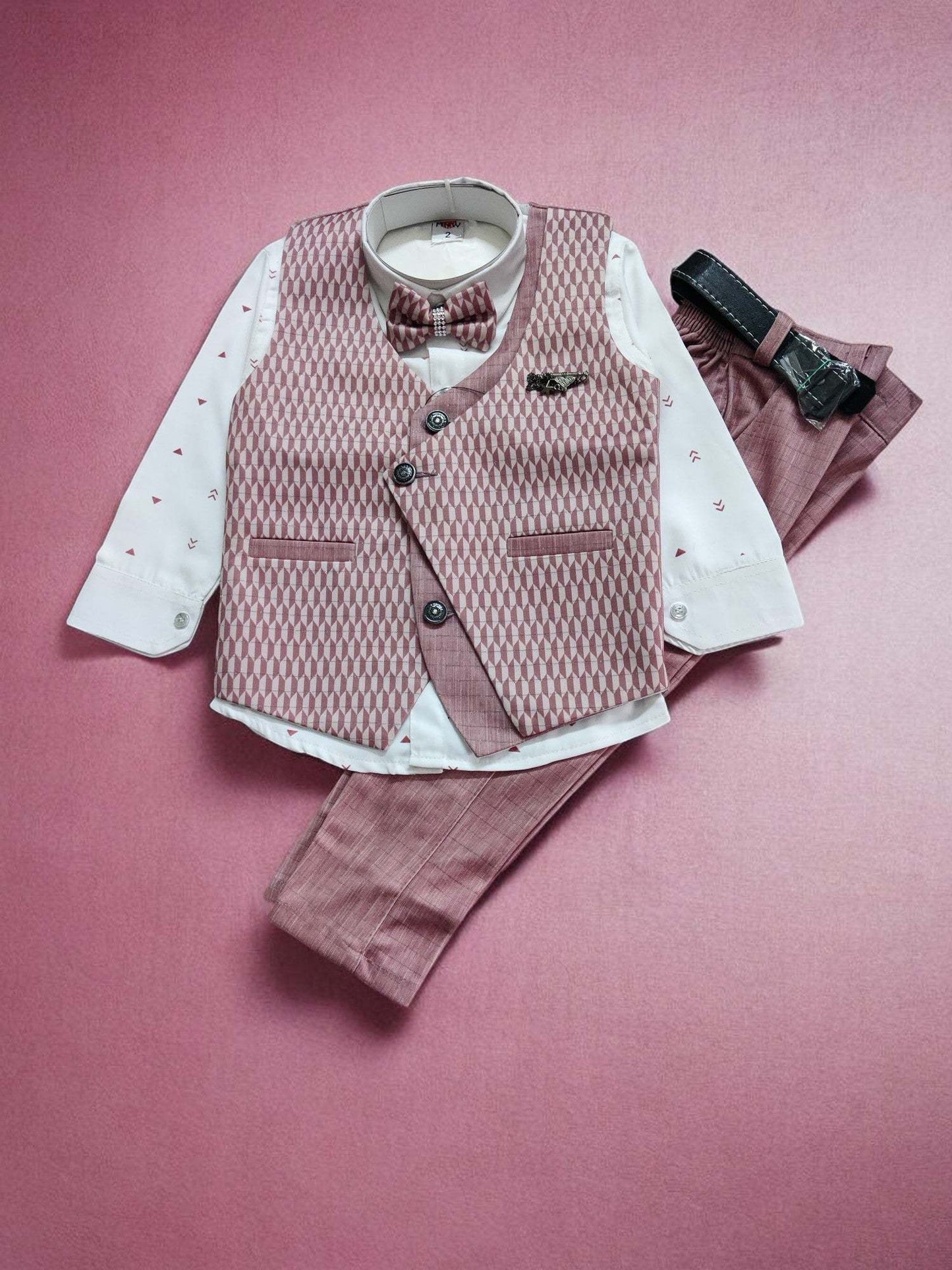 Boy's Stylish Suit with Shirt, Coat, Pant, Bow for weddings, birthdays
