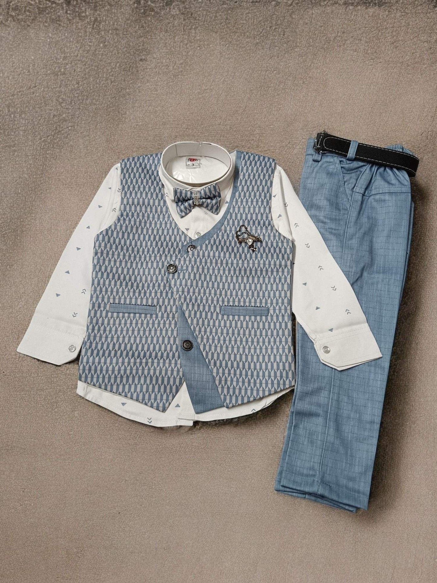 Boy's Stylish Suit with Shirt, Coat, Pant, Bow for weddings, birthdays