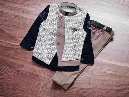 Stylish Boys' Formal Wear Set with Printed Waistcoat- 3 Piece, Perfect for birthday, wedding - Bumblehugs