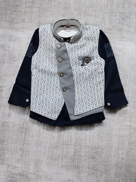 Stylish Boys' Formal Wear Set with Printed Waistcoat- 3 Piece, Perfect for birthday, wedding - Bumblehugs