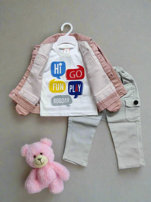 Trendy Kids' 3-Piece Outfit Set - Jacket, T-Shirt, and Pants, Perfect for birthday, wedding - Bumblehugs