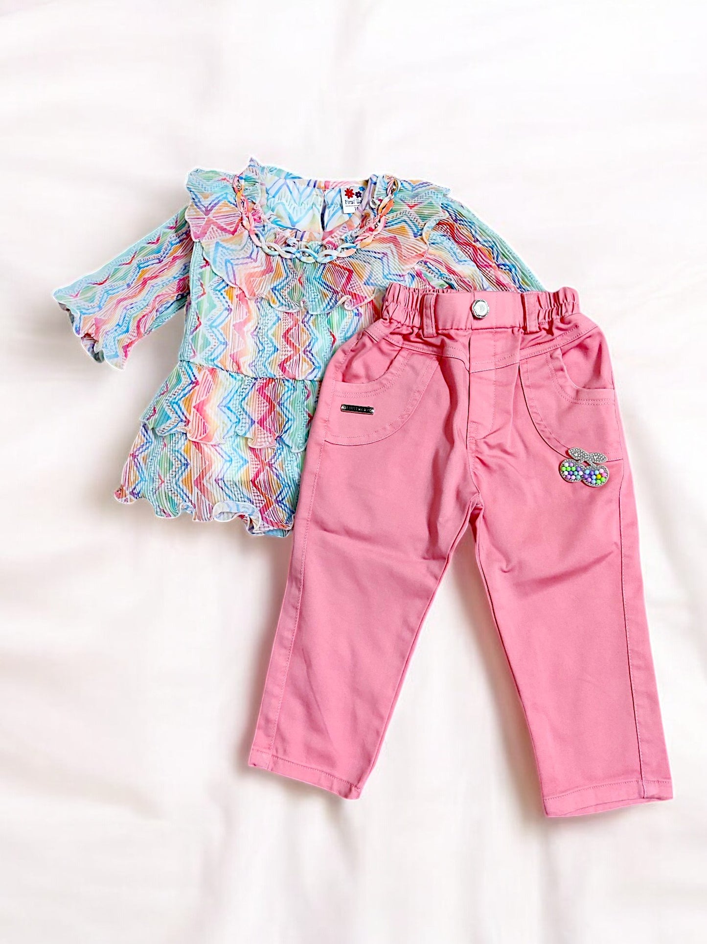 Multicolored Children's Clothing Set with top and jeans, Perfect for birthday, wedding - Bumblehugs