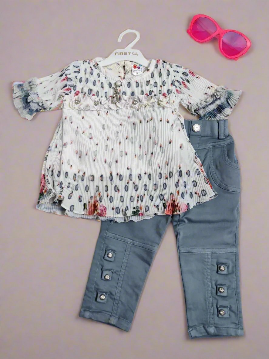 Charming Floral girls Outfit , top and jeans set, Perfect for birthday, wedding - Bumblehugs