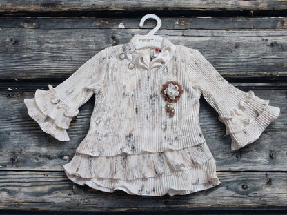 Elegant Floral & Stylish Ruffled white top and beige jeans