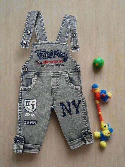 Stylish Children's Dungaree Gray Navy Blue with Fun Details
