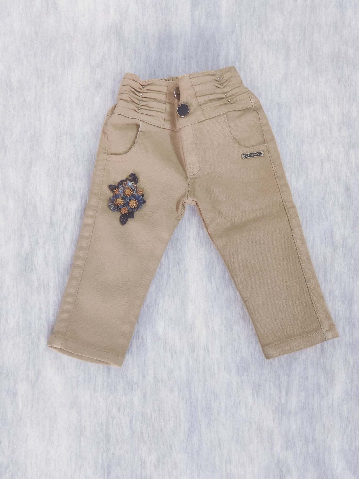Stylish blue top and beige jeans set