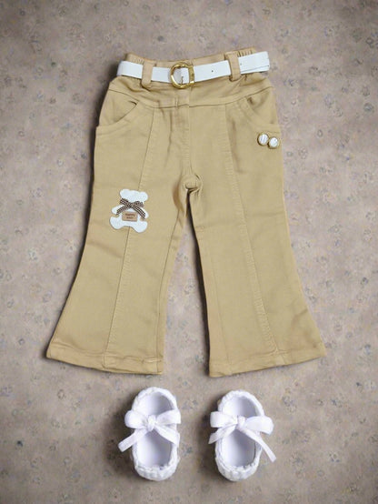 Charming Beige and White Three Piece Set: Frock, Jacket, and Jeans