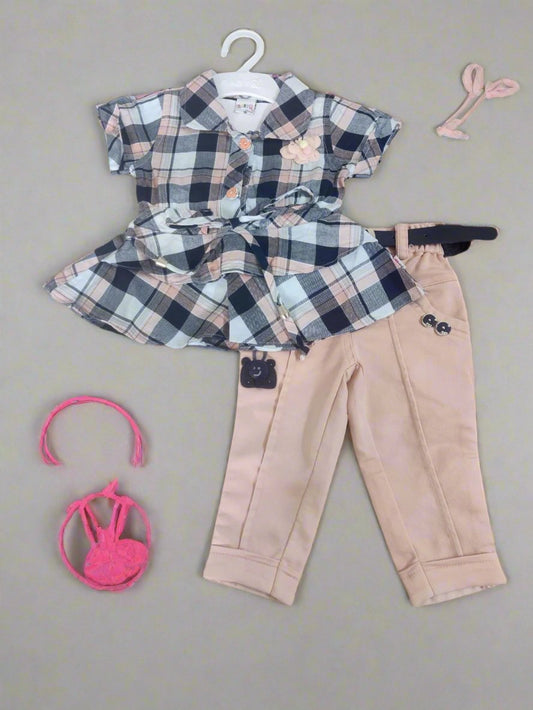 Charming Multicolored Plaid girl's top and jeans set - Bumblehugs