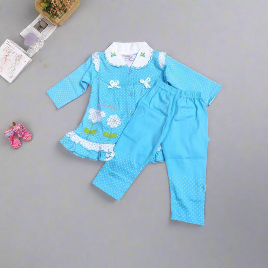 Cozy Girls' frock top and Pajama Set with Polka Dots - Bumblehugs