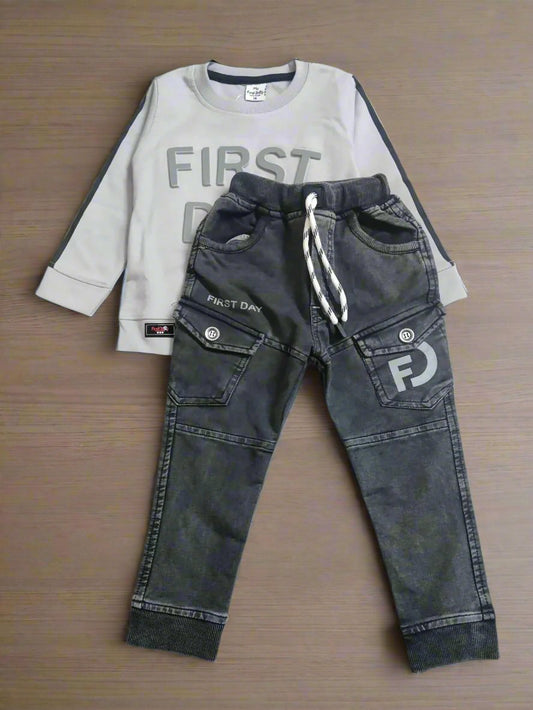 Stylish First Day Outfit for Boys, Full sleeve tshirt and jeans set - Bumblehugs