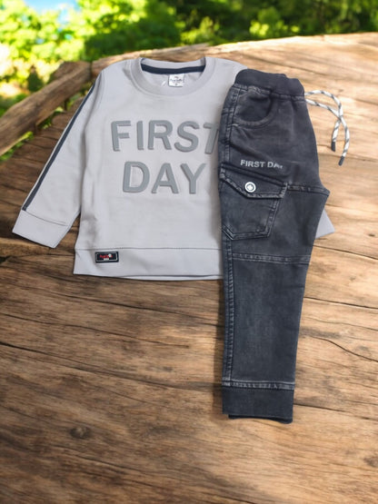 Stylish First Day Outfit for Boys, Full sleeve tshirt and jeans set - Bumblehugs