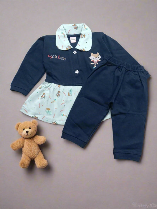 Charming Baby frock and pajama set with printed details - Bumblehugs