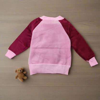 Cozy Pink and Red Velvet sweater Featuring Charming Bear Design