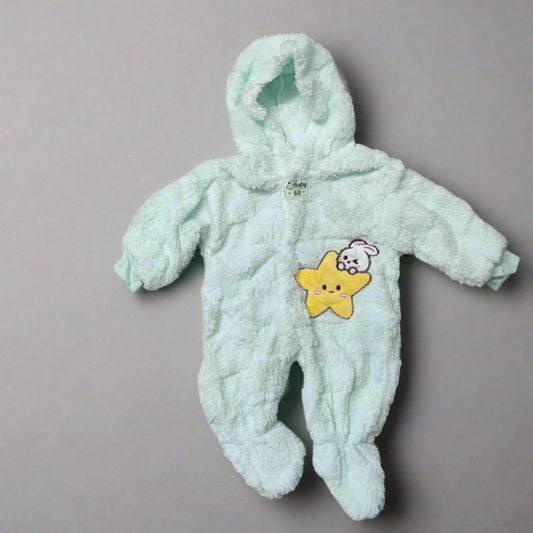 Adorable Light Green Baby Hoodie Onesie with Cute Patches
