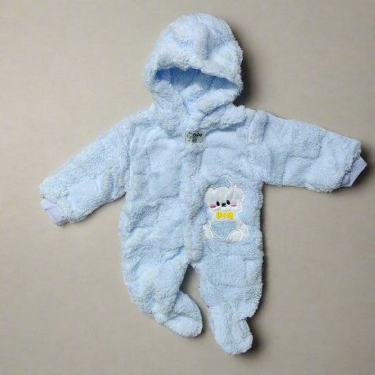 Light Blue Baby Romper with Embroidered Animal