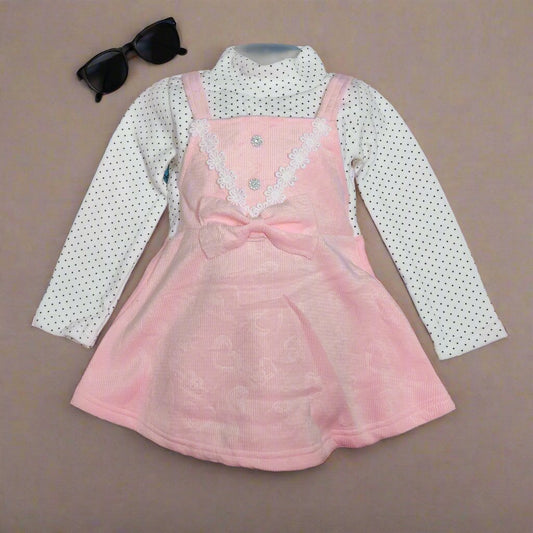Charming Girls' Long Sleeve Pink Dress with Bow