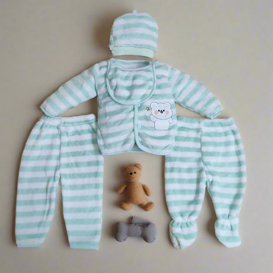 Light Green Newborn Set - Adorable Pajamas, Cap, and Bib for Infants